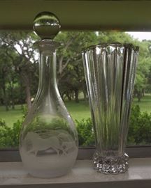 Etched decanter and Rosenthal vase