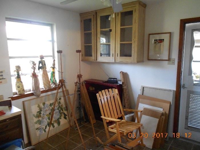 Cypress Cabinets, Bali Puppets, Several Artist Easels