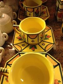 Hand-painted Quimper cups & saucers from France