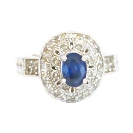 10K White Gold, Sapphire and Diamond Cocktail Ring: A 10K white gold, sapphire and diamond cocktail ring.