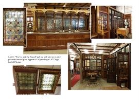 "Fox & Hound" Irish Pub Bar.  Front bar is 20' long.  Several configurations and paneling, stained glass ceiling inserts, two double door entryways, stained glass and beveled glass.