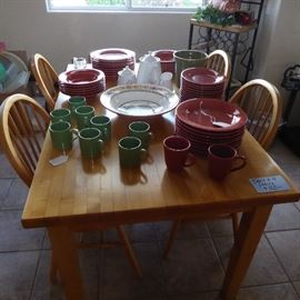 Table and 4 chairs $150   Williams & Sonoma dish set