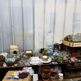 Glassware, german and vintage Japan potttery, etc