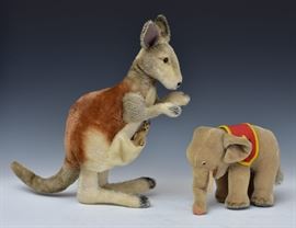 Steiff Kangaroo and Elephant
largest 12" high
mid-20th century