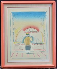Peter Max
Man with Umbrella
25" x 19 1/2" (image) lithograph
pencil signed lower right
from an edition of 300