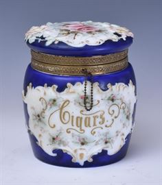 Wave Crest Humidor	
decorated with roses and marked "Cigars"
6" high
circa 1900