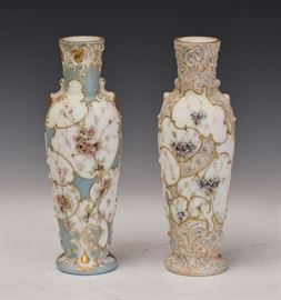 Two Wave Crest Vases	
each signed J.J. Knoblauch 
9 3/4" high
similar but not matching
both signed and dated June 1894