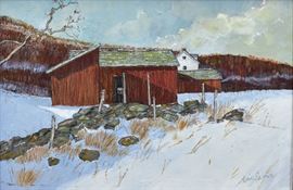 Eric Sloane	
Barn in Winter
13 1/4" x 20" oil on masonite
signed lower right