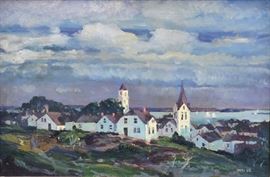 Jonas Lie	
Gloucester Harbor
20" x 30 1/2" oil on canvas
signed lower right