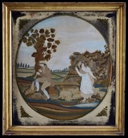 Needlework Silk Embroidery	
The Shepherdess of the Alps
wrought by Ann Susan Hancock
20 1/2" x 18 1/2" silk and watercolor on linen
early 19th century