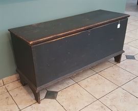 American Blue Painted Blanket Box	
46" x 16 1/2" , 26 1/2" high
late 18th century