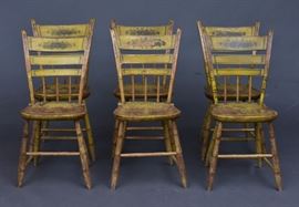 Sheraton Set of Six Country Chairs	
in old yellow paint
34" high
circa 1840