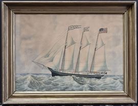 American School	
The Schooner Edith B. Everman
22" x 31" watercolor
mid-19th century