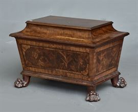 Regency Mahogany Cellerette	
with fitted interior and paw feet
32" x 21", 22" high
circa 1810