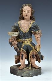 Polychromed Wooden Carved Santos Figure	
13 1/2" high
probably Spanish
18th century