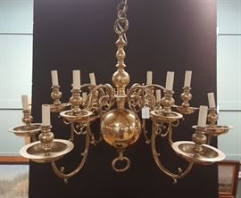 Dutch Brass 12 Light Chandelier	
37" wide
late 19th/early 20th century
