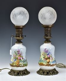 Pair of French Porcelain Oil Lamps	
15" high
late 19th century