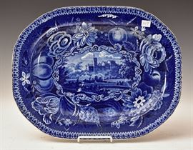 Blue Transfer Decorated Staffordshire Platter	
Gyrn, Flintshire Wales, the "Select Views" series
Ralph Hall, Tunstall, England
16 3/4" diameter
early 19th century