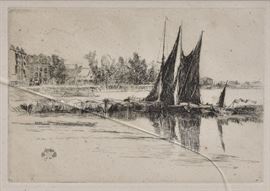 James Abbott McNeill Whistler	
Hurlingham
5 3/8" x 7 3/4" etching
signed in the plate with butterfly signature
with Frederick Keppel & Co. label verso