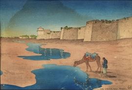 Charles W. Bartlett	
The Tartar Wall, Peking
9 3/4" x 14 1/4" woodblock print
titled and monogrammed lower right