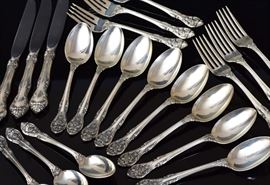 Gorham Sterling Flatware	
King Edward pattern
40 pieces, 43.85 troy ounces
1936