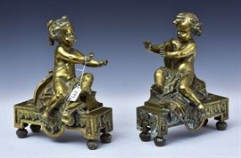 Pair of French Bronze Chenets	
Cherubs
12" high
early 20th century