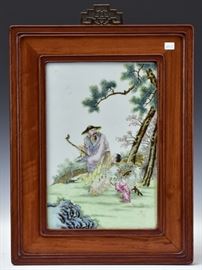 Chinese Porcelain Plaque	
Master and Student
15" x 10" (plaque), 21 1/2" x 16 1/2" overall