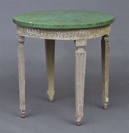 Italian Neo-Classical Center Table	
with faux marble top
30 1/2" diameter, 30" high
19th century