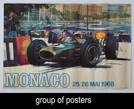 Group of Eight Racing & Jazz Posters
including Porsche, Wrangler Racing,
London House, Champion Spark Plug (2),
Molson Cup, Monaco and Road Racing by ERA
the largest 38" x 25"