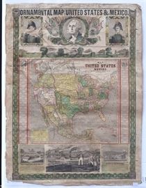 Ensigns & Thayer 1848 Map
Ornamental Map of the United States & Mexico
with green border, 30 1/2" x 23"