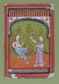 Persian Painting
Interior Scene with Two Figures
8" x 5 1/2" gouache
probably 18th century