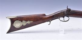 American Percussion Rifle
hardware stamped "E. Wesson"
with an engraved patch box
32 1/2" barrel
mid-19th century