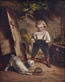 attributed to George Armfield
Young Boy and his Terrier
15" x 12 3/4" oil on canvas
unsigned, label in German verso