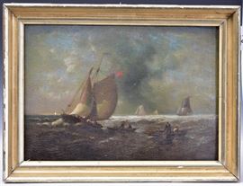 George T. Hobbs
Seascape with Sailboats
14" x 20" oil on canvas
signed lower right