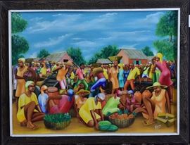 Haitian School
Market Scene
30" x 40" oil on canvas
signed lower right Brisson