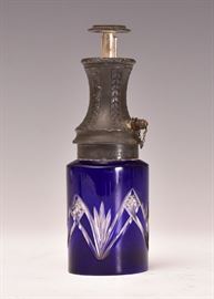 Cobalt Blue Perfume Atomizer
5" high
signed on metal neck "Molinard Jeune - Grasse, 
Paris, LE Provencal, Bte S.D.G."