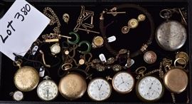 Victorian Jewelry
including pocket watches (9),
and hair braided necklace, portrait pendants,
and micromosaic bracelet