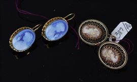14k Gold Pate Sur Pate Cameo Earrings
together with a pair of cameo shell earrings
both pairs are pierced
8.7 dwt gross