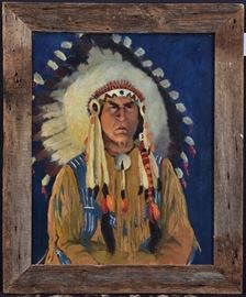 American School
Portrait of a Native American
30" x 24" oil on canvas
unsigned
mid-20th century