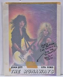 Greg Fox and Scott Jackson Original Illustrations
Lady Madonna, Her Life and Love
15" x 10" (image) pen and ink, together with 
The Runaways, Joan Jet & Lita Ford
17" x 11" gouache, signed lower right