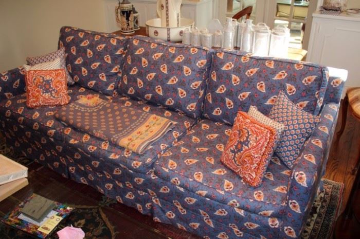 Sofa and Decorative Pillows, Decorative and Canisters