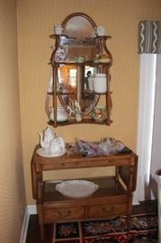 Drop Leaf Table with Mirror, Shelf and Decorative