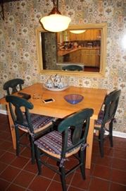 Butcher Block Table and 4 Chairs with Large Mirror