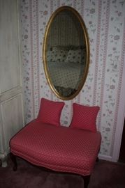 Upholstered Bench and Oval Mirror