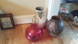 Pottery and glass jug