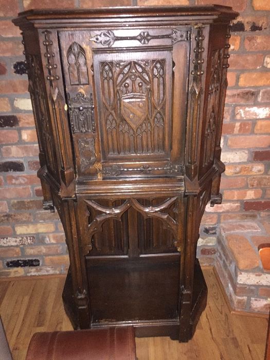 Antique Lightolier Wood Carved Cabinet