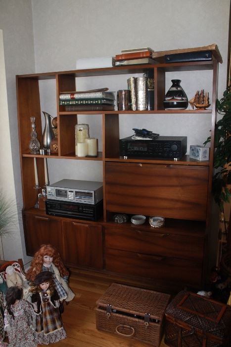 modern mid century shelving unit with bar
