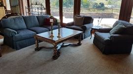 Greenish/Aqua Comfy Couch & Side Chairs