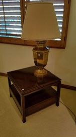 Solid Wood End Table - $125; Brass Lamp - $40