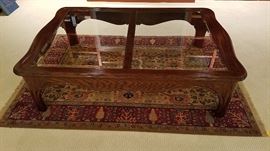 Solid Wood/Glass Cocktail Table - $250; Rug - $285